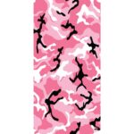 A pink camouflage pattern features swirling shades of pink  white  and black. The design combines various shapes to create a layered  abstract aesthetic suitable for clothing or accessories.