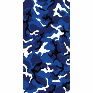 A camouflage pattern features swirling shapes in various shades of blue black and white creating a dynamic and abstract visual suitable for military or outdoor themes