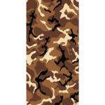 A camouflage pattern featuring various shades of brown tan and black forms fluid shapes across the surface creating a textured appearance suitable for military or outdoor clothing and equipment.