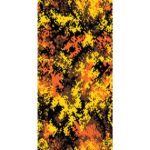 A vibrant abstract pattern features an array of pixelated shapes in shades of black orange and yellow resembling flames or lava with a textured appearance creating a visually striking backdrop.