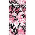 A colorful camouflage pattern features various shades of pink and white mixed with black shapes creating an abstract design suitable for fabric or military use.