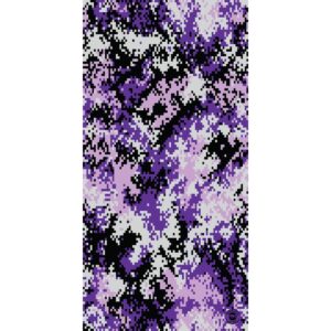 A digitally created camouflage pattern featuring varying shades of purple white and black forming an abstract design that blends and contrasts across the surface.