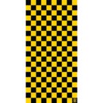 A repeating checkerboard pattern features alternating black and yellow squares arranged in a grid format creating a visually striking design suitable for a variety of applications such as backgrounds or decorations.