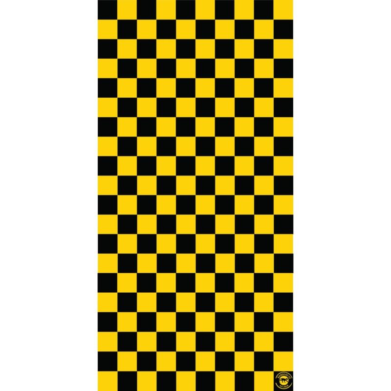 Checkered Tube Headband A repeating checkerboard pattern features alternating black and yellow squares arranged in a grid format creating a visually striking design suitable for a variety of applications such as backgrounds or decorations.