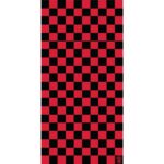 A checkered pattern object fills the space alternating between red and black squares creating a bold visual contrast within a simple background environment