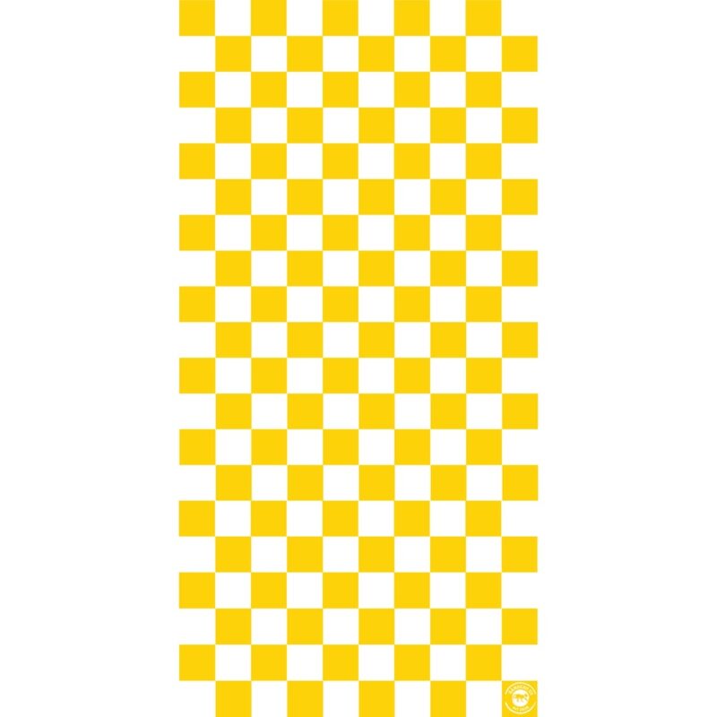A repeating pattern of yellow and white checkered squares fills the space creating a vibrant visual effect suitable for backgrounds or designs with a bold aesthetic.