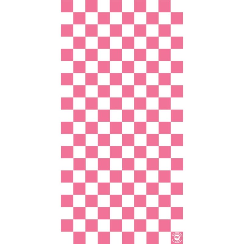 Checkered Tube Headband A repeating pattern of pink and white checkered squares occupies the space creating a vibrant and bold visual effect suitable for various design contexts.