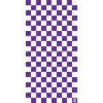 A pattern of alternating purple and white squares creates a checkerboard design that fills the entire background with a small logo in the bottom right corner.