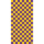 A patterned object displays alternating squares of yellow and purple colors arranged in a grid format covering the entire surface against a white background.