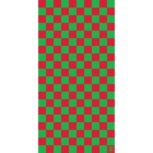 A checkered pattern of alternating red and green squares covers the entire surface creating a festive or holiday-themed visual effect in a bright and uniform manner.