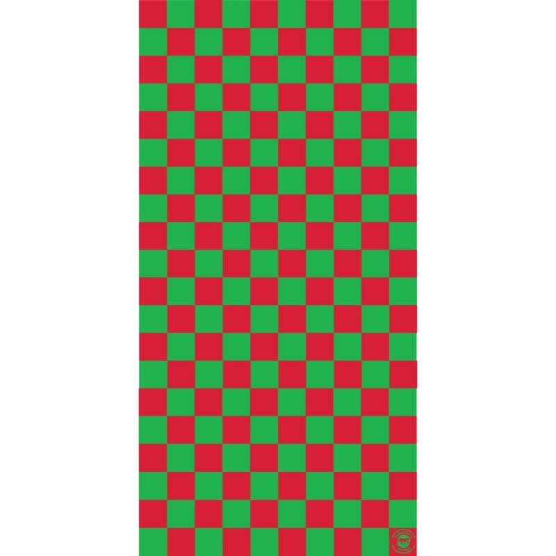 A checkered pattern of alternating red and green squares covers the entire surface creating a festive or holiday-themed visual effect in a bright and uniform manner.