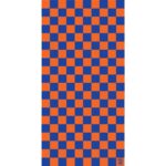A rectangular pattern of alternating orange and blue squares fills the entire canvas creating a checkerboard effect without any text or images present in the background.