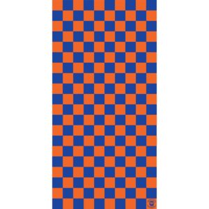 A rectangular pattern of alternating orange and blue squares fills the entire canvas creating a checkerboard effect without any text or images present in the background.