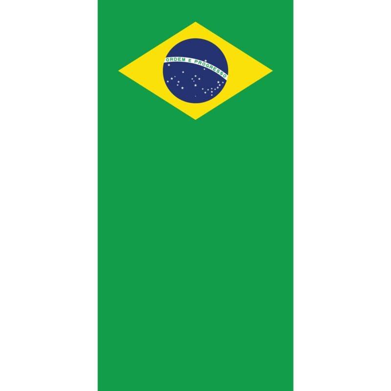 Country Flag Tube Headband A rectangular flag with a green background features a large yellow diamond shape containing a blue globe and white stars along with the text "ORDEM E PROGRESSO" across the globe.