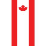 A red and white flag features a prominent red maple leaf at the center between two vertical red stripes on a white background symbolizing Canada