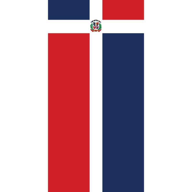 Country Flag Tube Headband A vertical flag features a blue and red color scheme with a central white cross the coat of arms is placed in the center of the cross