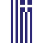 A blue geometric design with vertical and horizontal elements shaped like lines and a cross creating a bold and modern pattern set against a white background