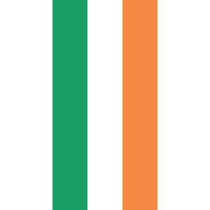 A vertical tricolor flag has three vertical stripes green white and orange with the green on the left the white in the center and the orange on the right