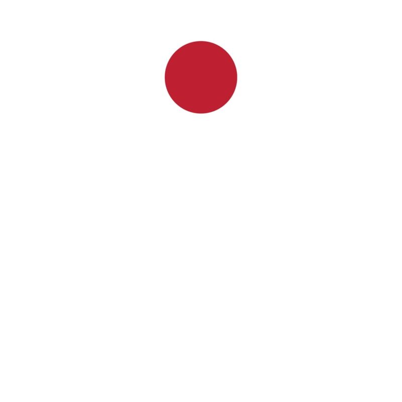 A red circle is positioned at the center of a blank white background creating a simple and bold visual statement with strong contrast between the colors.