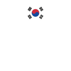 A circular emblem displays a red and blue yin-yang symbol surrounded by black trigrams representing traditional Korean elements set against a plain white background indicating national identity.