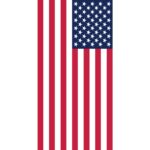 A flag consists of red and white vertical stripes with a blue rectangle in the upper left containing white stars arranged in multiple rows representing the United States of America.