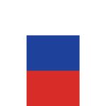 A rectangular flag features three horizontal stripes colored white at the top blue in the middle and red at the bottom set against a plain white background