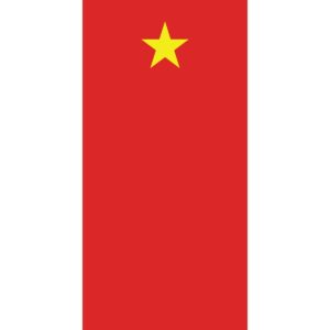 A rectangular flag has a solid red background with a large yellow star in the center and smaller yellow stars arranged in a semicircle to its left.