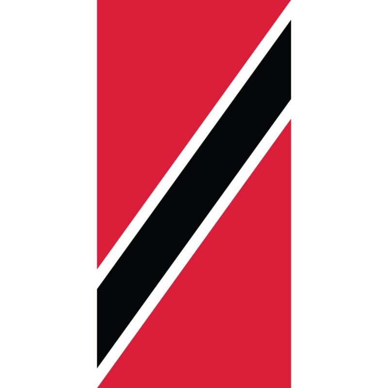 Country Flag Tube Headband A rectangular flag features a bold diagonal black stripe bordered by white on a red background with a vertical white section on the left side.