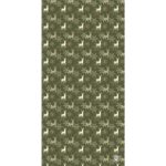 A repeating pattern features light-colored deer and snowflakes on a dark green background creating a festive-themed design suitable for winter decorations or textiles.