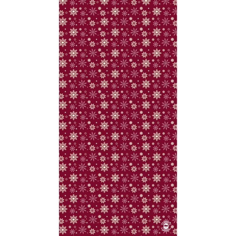 A repeating pattern of various snowflakes in cream and light pink on a deep red background creates a festive winter atmosphere suitable for seasonal decor or wrapping paper.