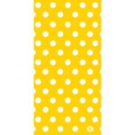 Bright yellow background with evenly spaced white polka dots creating a cheerful and vibrant pattern suitable for various decorative purposes or as a playful design element.