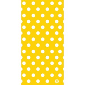 Bright yellow background with evenly spaced white polka dots creating a cheerful and vibrant pattern suitable for various decorative purposes or as a playful design element.