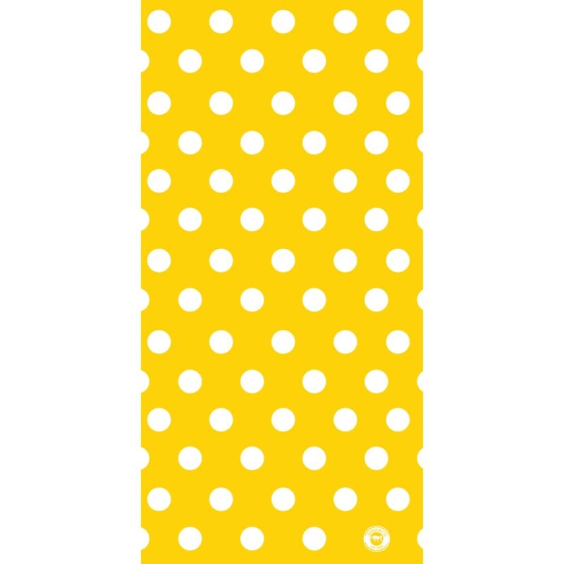 Polka Dot Tube Headband Bright yellow background with evenly spaced white polka dots creating a cheerful and vibrant pattern suitable for various decorative purposes or as a playful design element.