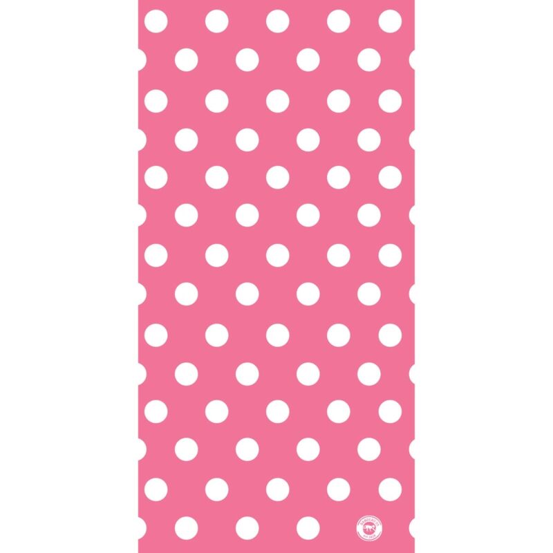Polka Dot Tube Headband A pink background features evenly spaced white polka dots creating a playful design suitable for various decorative purposes in bright and cheerful contexts.