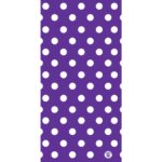 A purple background features a repeated pattern of evenly spaced white dots creating a playful and vibrant design suitable for various decorative purposes.