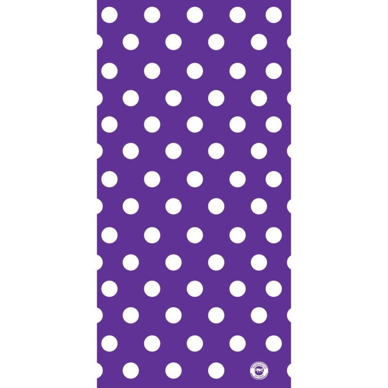 Polka Dot Tube Headband A purple background features a repeated pattern of evenly spaced white dots creating a playful and vibrant design suitable for various decorative purposes.