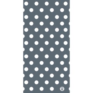 A gray background features a repeating pattern of white polka dots evenly spaced across the surface  creating a simple yet visually striking design suitable for various decorative uses.