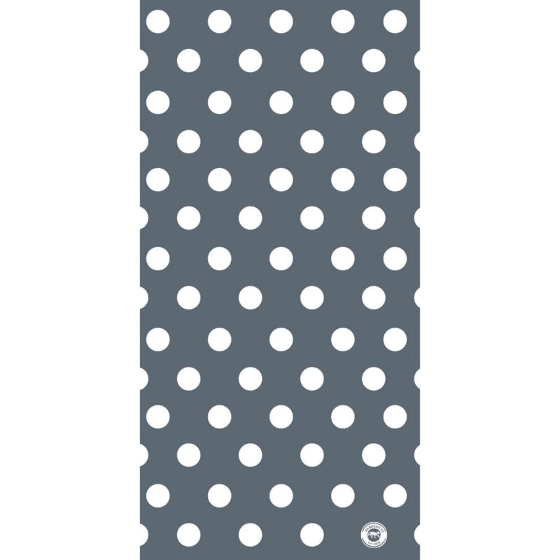 A gray background features a repeating pattern of white polka dots evenly spaced across the surface  creating a simple yet visually striking design suitable for various decorative uses.