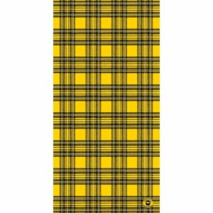 A yellow plaid fabric with black lines creates a grid pattern covering the entire surface emphasizing bright colors and bold contrasts suitable for various textile applications.