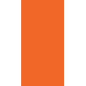 A large orange circle is on the left side while the right side is empty white space creating a bold contrast focusing attention on the circle